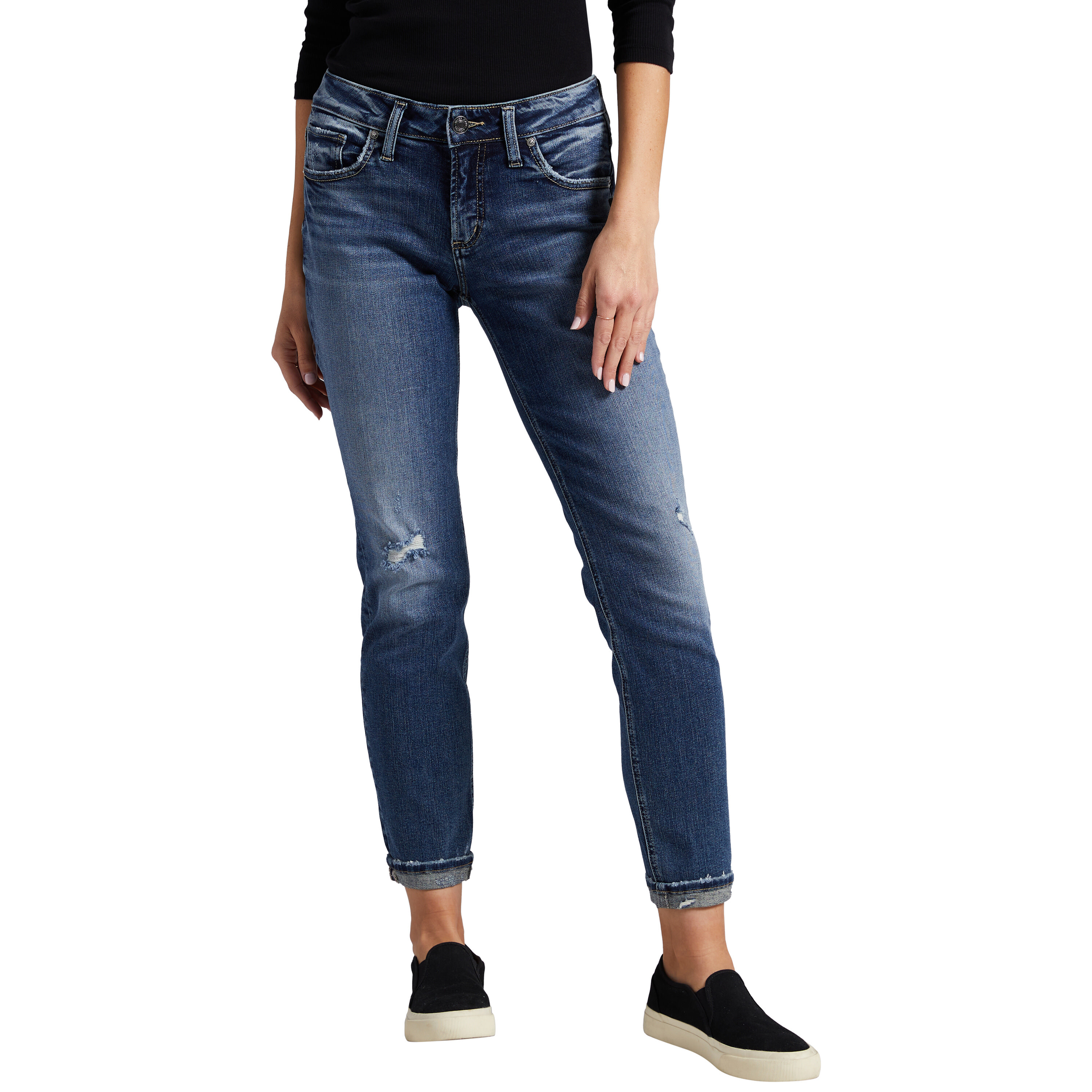 Imbracaminte Femei Silver Jeans Co Boyfriend Mid-Rise Slim Leg Jeans L27170SCV336 Medium Indigo Wash