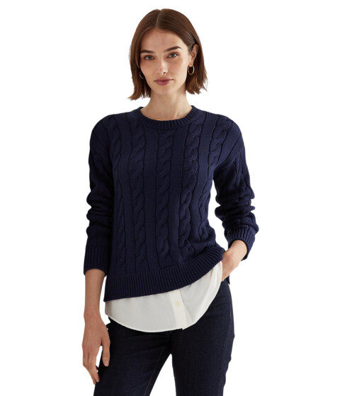 Imbracaminte Femei LAUREN Ralph Lauren Layered Cotton-Blend Cable-Knit Sweater French Navy