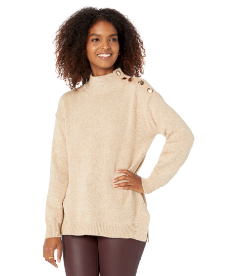 Imbracaminte Femei Elliott Lauren Need For Tweed Mock Neck Sweater with Button Detail On Shoulder Natural