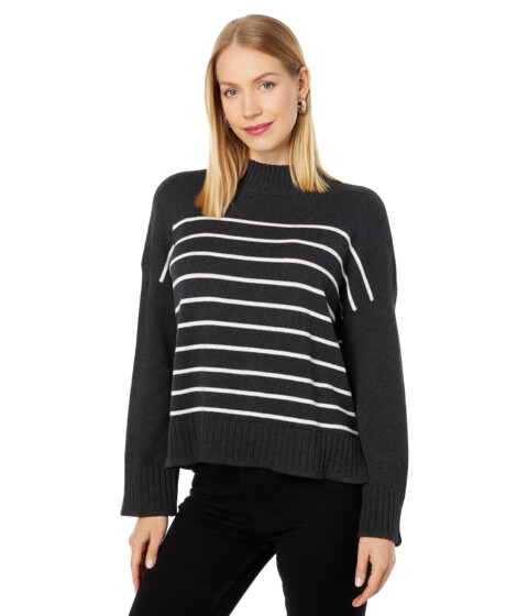 Incaltaminte Femei Lilla P Easy Striped Mock Neck Sweater Charcoal Stripe
