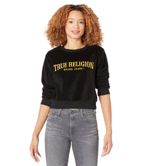 Imbracaminte Femei True Religion Velvet Shrunken Sweatshirt Jet Black