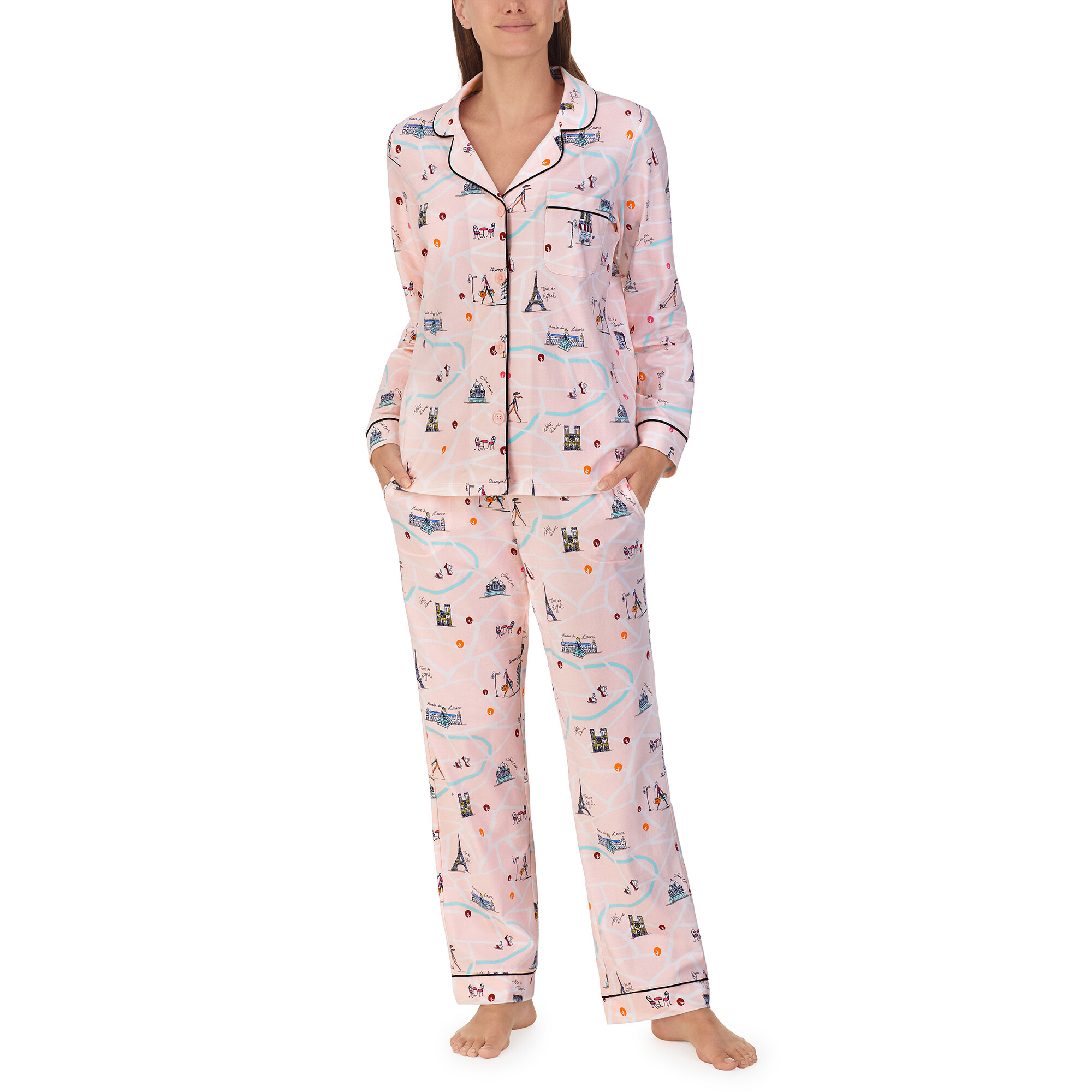 Imbracaminte Femei BedHead Pajamas Organic Cotton Knit Long Sleeve Classic PJ Set Paris Promenade
