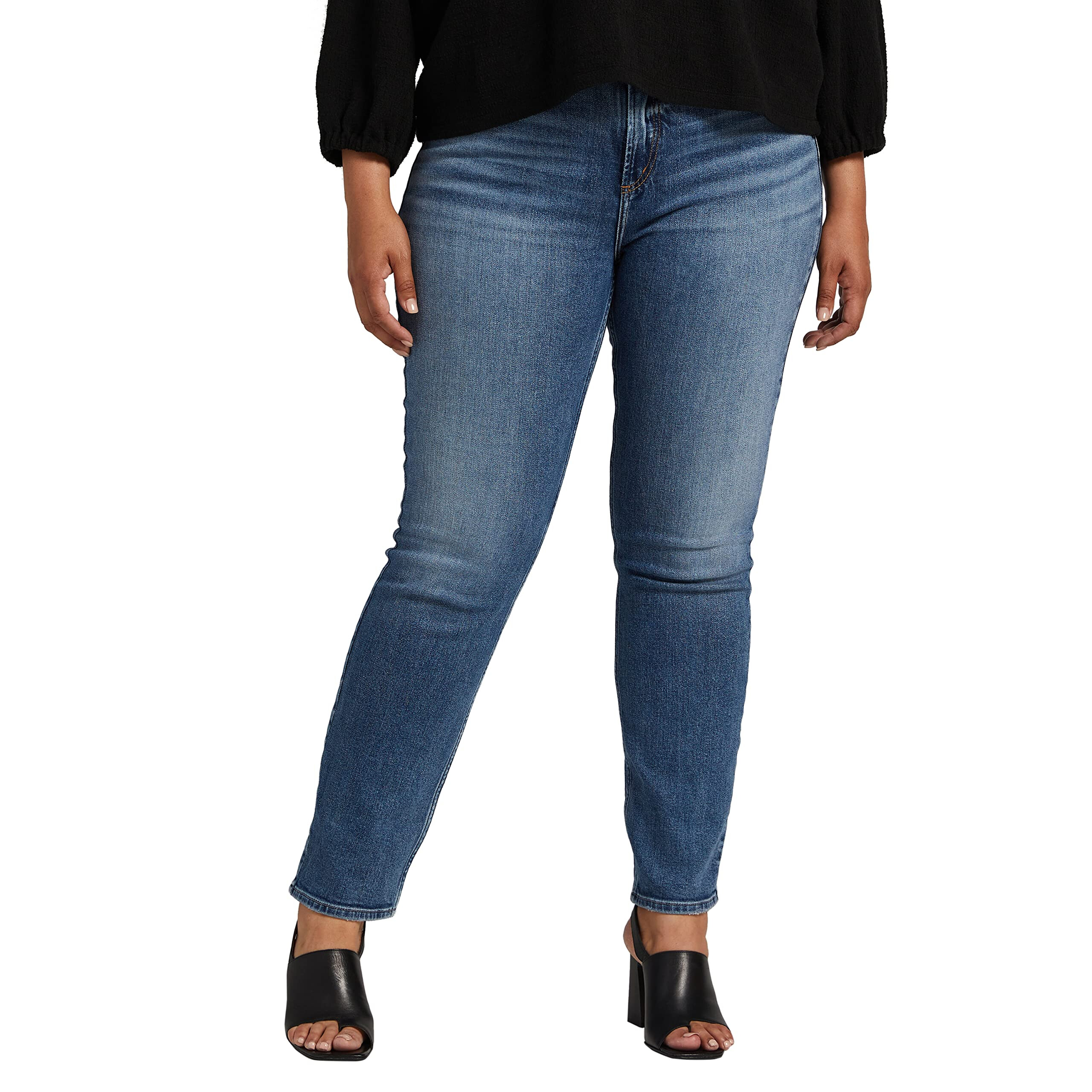 Imbracaminte Femei Silver Jeans Co Plus Size Most Wanted Mid-Rise Straight Leg Jeans W63413SOC332 Medium Indigo Wash