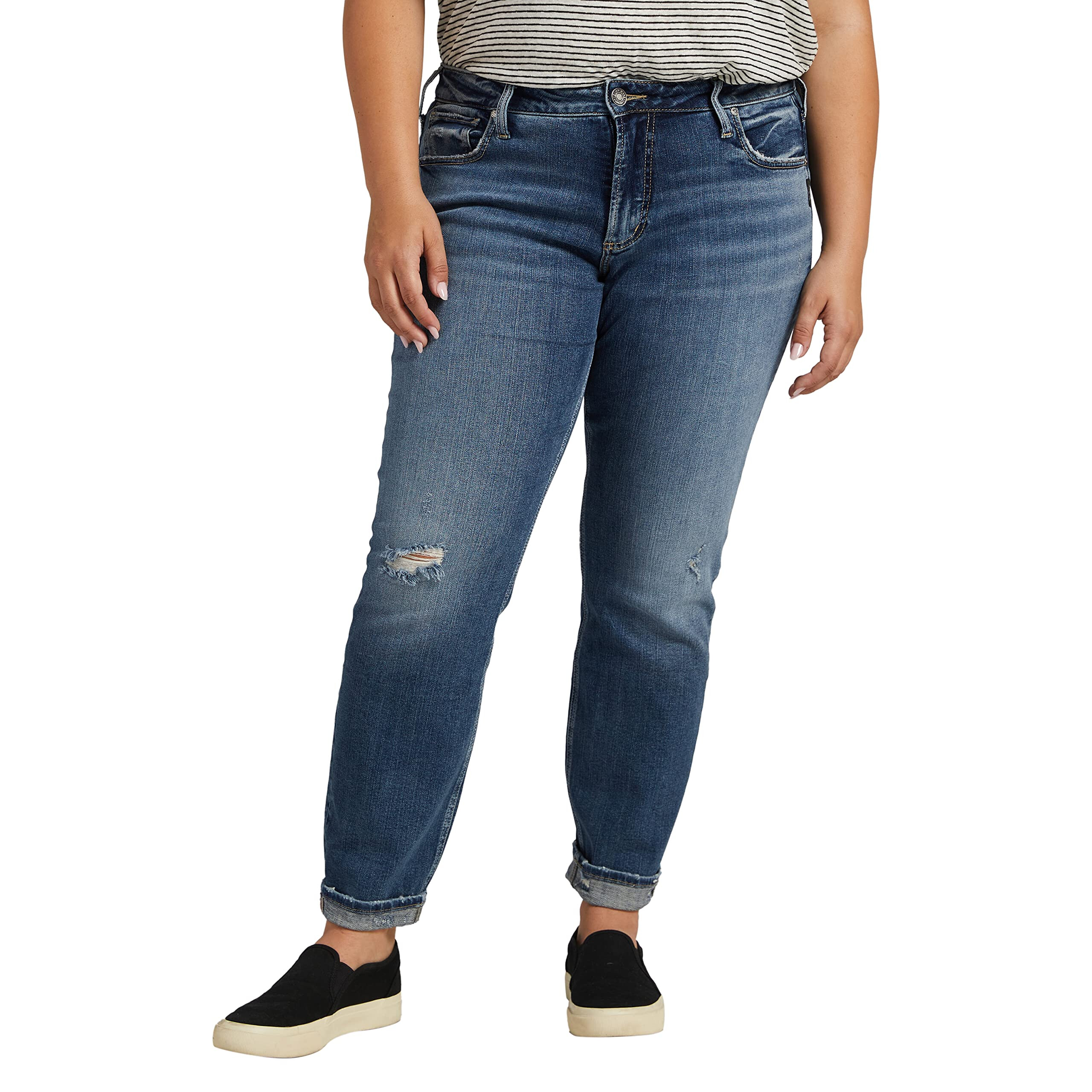 Imbracaminte Femei Silver Jeans Co Plus Size Boyfriend Mid-Rise Slim Leg Jeans W27170SCV336 Medium Indigo Wash