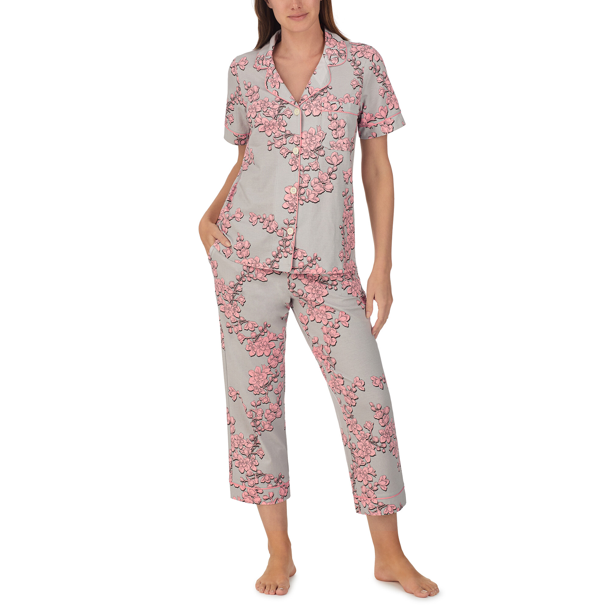 Imbracaminte Femei BedHead Pajamas Organic Cotton Knit Short Sleeve Cropped PJ Set Shadow Blossom