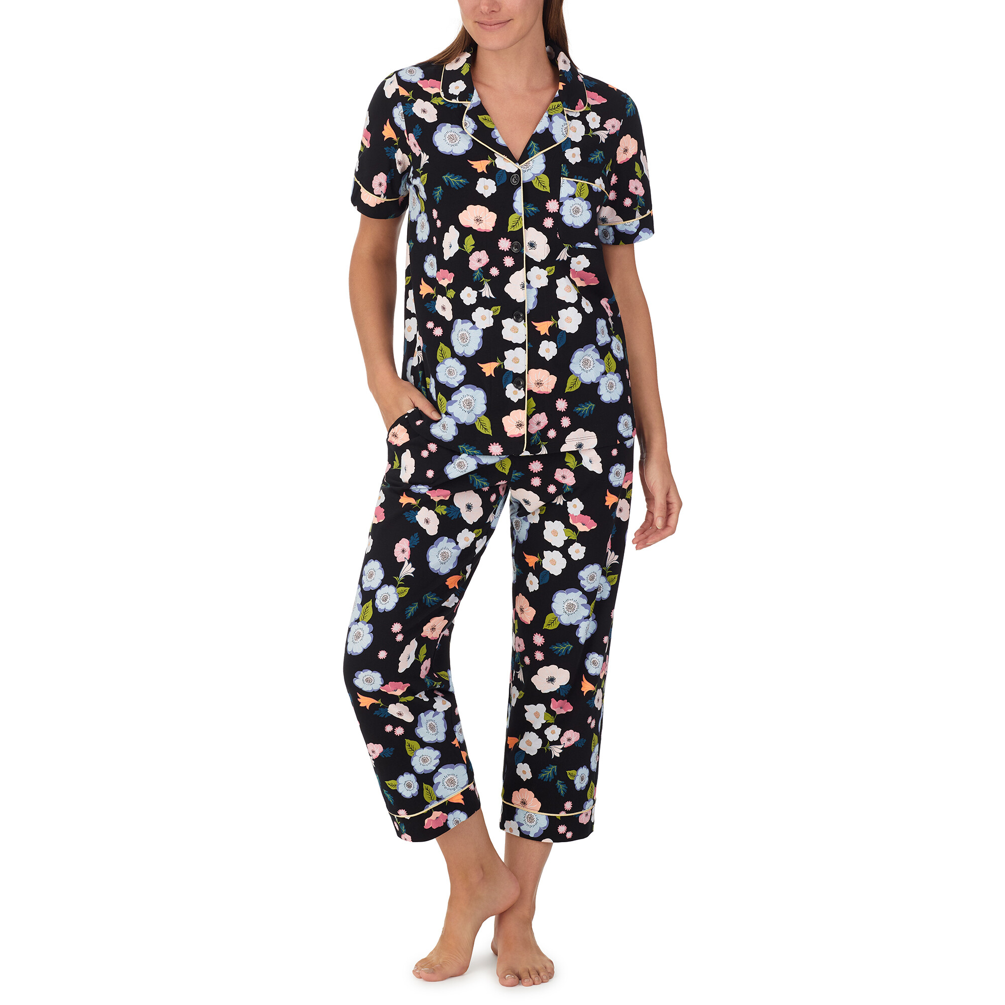 Imbracaminte Femei BedHead Pajamas Organic Cotton Knit Short Sleeve Cropped PJ Set Posies