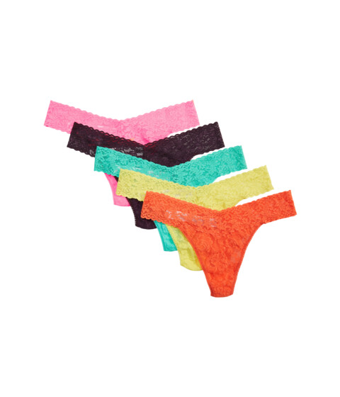 Imbracaminte Femei Hanky Panky 5-Pack Signature Lace Original Rise Thong Still Blooming (Floral)Sizzle PinkOrange SparkleLimencello
