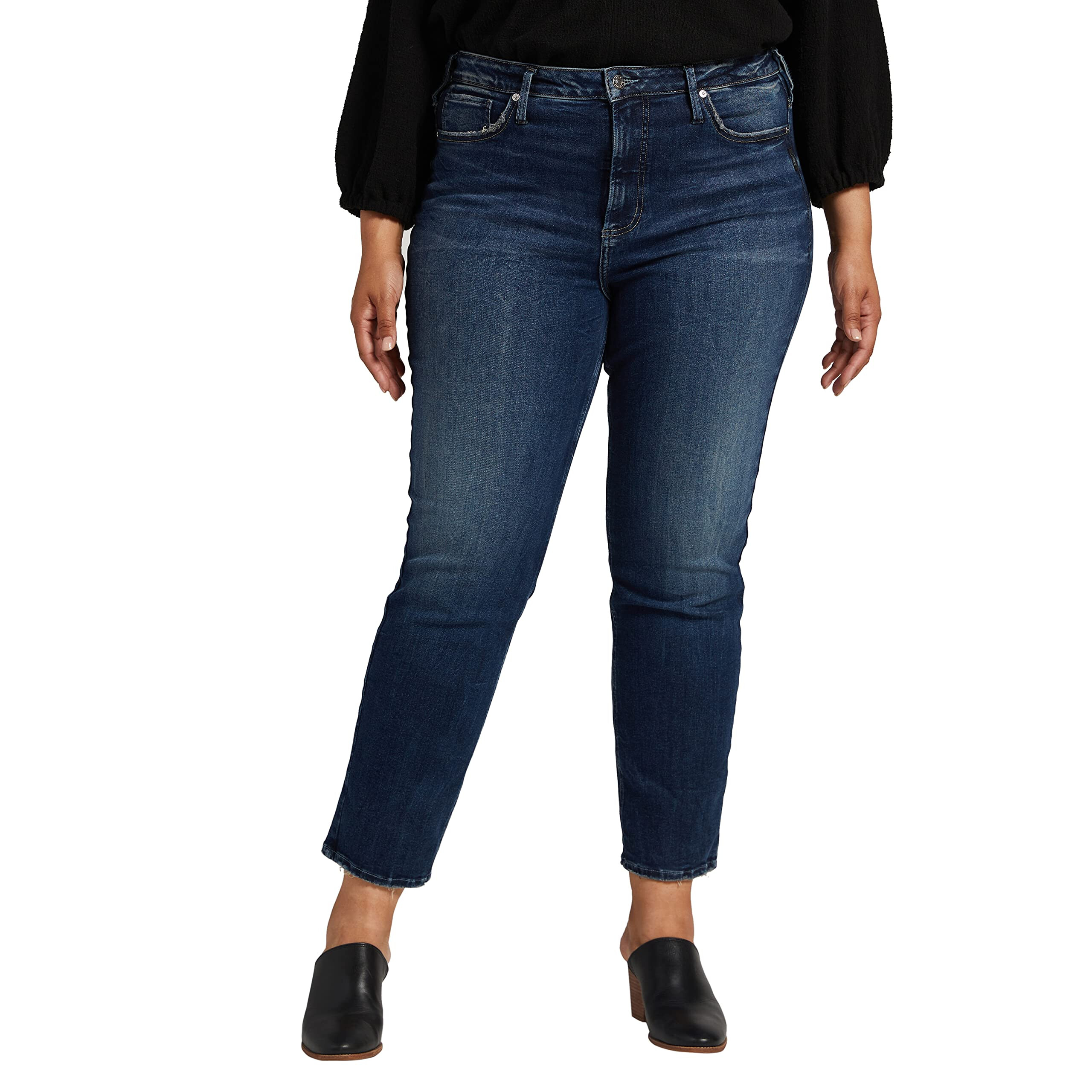 Imbracaminte Femei Silver Jeans Co Plus Size Infinite Fit High-Rise Straight Leg Jeans W88410INF339 Medium Indigo Wash