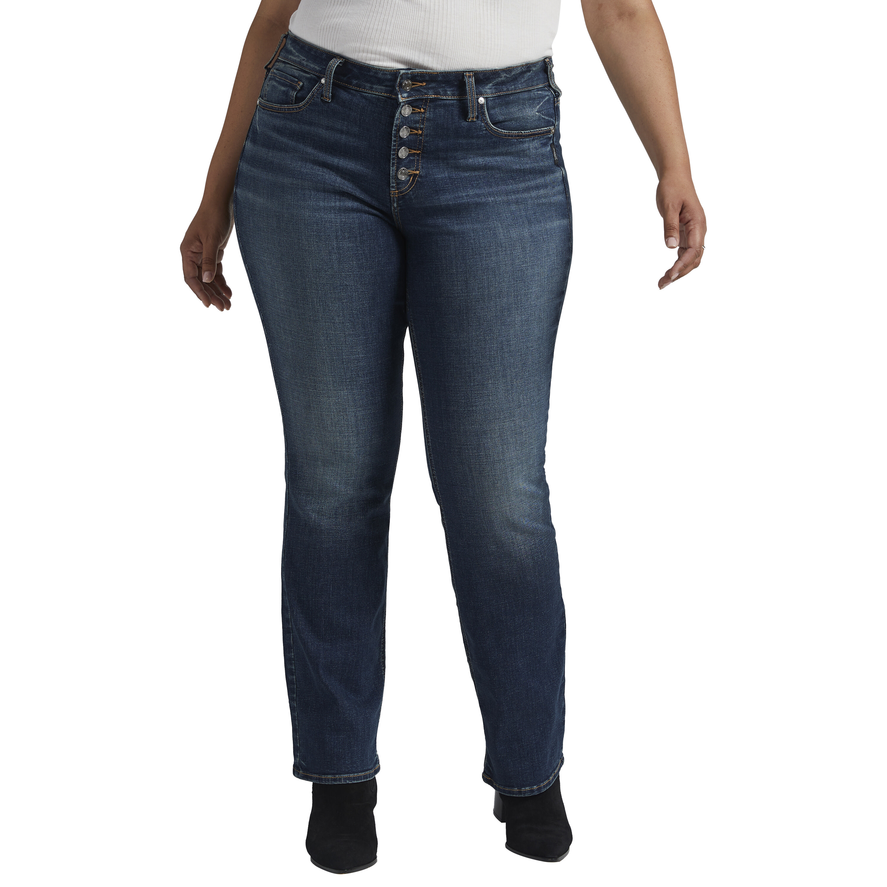 Imbracaminte Femei Silver Jeans Co Plus Size Suki Mid-Rise Slim Bootcut Jeans W93639ECF443 Dark Indigo Wash