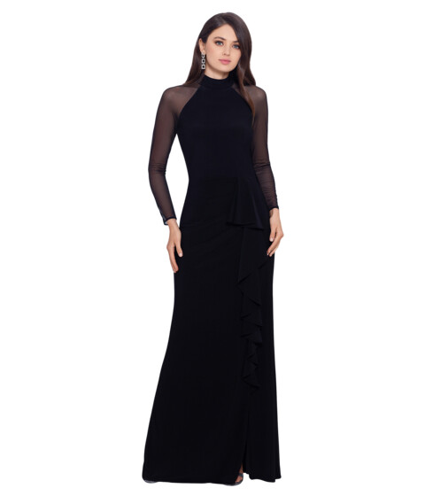 Imbracaminte Femei Betsy Adam Long Sleeve Illusion Mesh Halter Jersey Gown Black