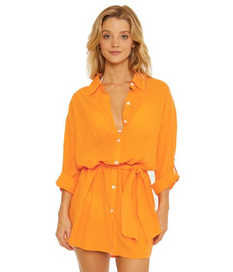 Imbracaminte Femei BECCA by Rebecca Virtue Gauzy Button Front Collared Shirtdress Cover-Up Orange Burgundy