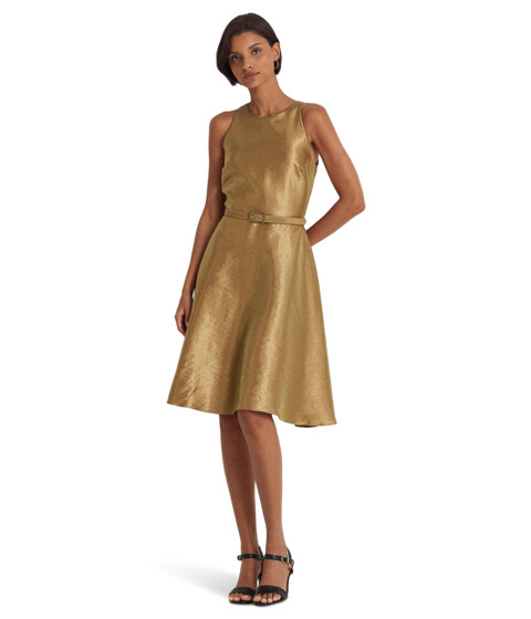 Imbracaminte Femei LAUREN Ralph Lauren Metallic Twill Belted Cocktail Dress New Bronze