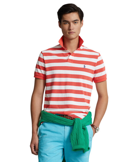 Imbracaminte Barbati Polo Ralph Lauren Classic Fit Striped Mesh Polo Shirt RedWhite