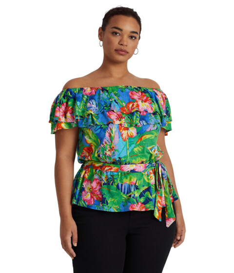 Imbracaminte Femei LAUREN Ralph Lauren Plus Size Floral Jersey Off-the-Shoulder Top GreenBlue Multi