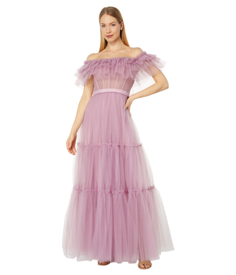 Imbracaminte Femei BCBG Girls Off-the-Shoulder Tulle Evening Gown Lavender Herb