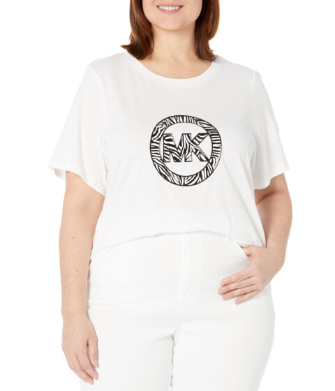 Imbracaminte Femei MICHAEL Michael Kors Plus Size Zebra Charm Short Sleeve Logo Tee White