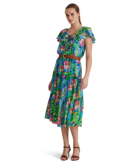 Imbracaminte Femei LAUREN Ralph Lauren Floral Crinkle Georgette Tiered Dress GreenBlue Multi