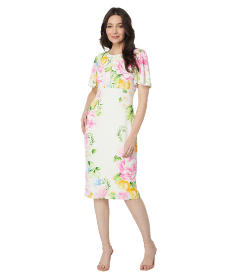 Imbracaminte Femei Maggy London Matte Jersey Floral Dress with Sheer Overlay Soft WhiteHot Pink