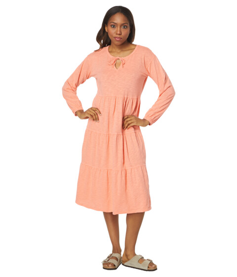 Imbracaminte Femei Mod-o-doc Slub Jersey Long Sleeve Shirred Tiered Dress Coral Clay