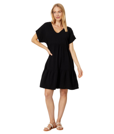 Imbracaminte Femei Mod-o-doc Double Layer Gauze Short Sleeve V-Neck Tiered Dress Black