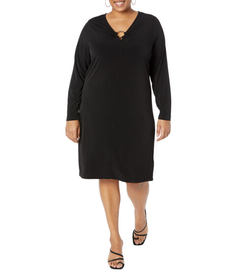 Imbracaminte Femei MICHAEL Michael Kors Plus Size Center Front Ring Cutout Long Sleeve Dress Black