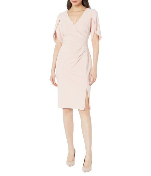 Imbracaminte Femei Adrianna Papell Stretch Crepe Side Ruched Dress with Pearl Trim Sleeve Detail Mellow Blush