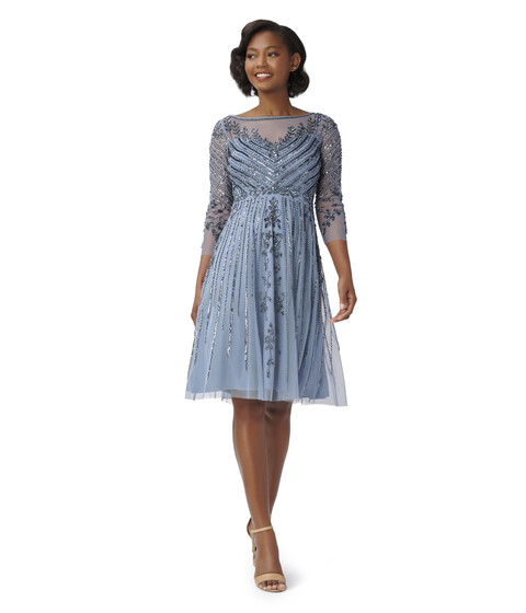 Imbracaminte Femei Adrianna Papell Long Sleeve Beaded Fit-and-Flare Cocktail Dress Vintage Blue