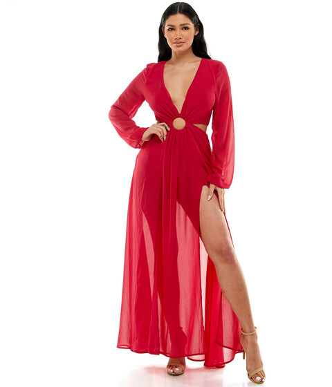 Imbracaminte Femei Bebe Solid Deep V Open Back Dress Persian Red