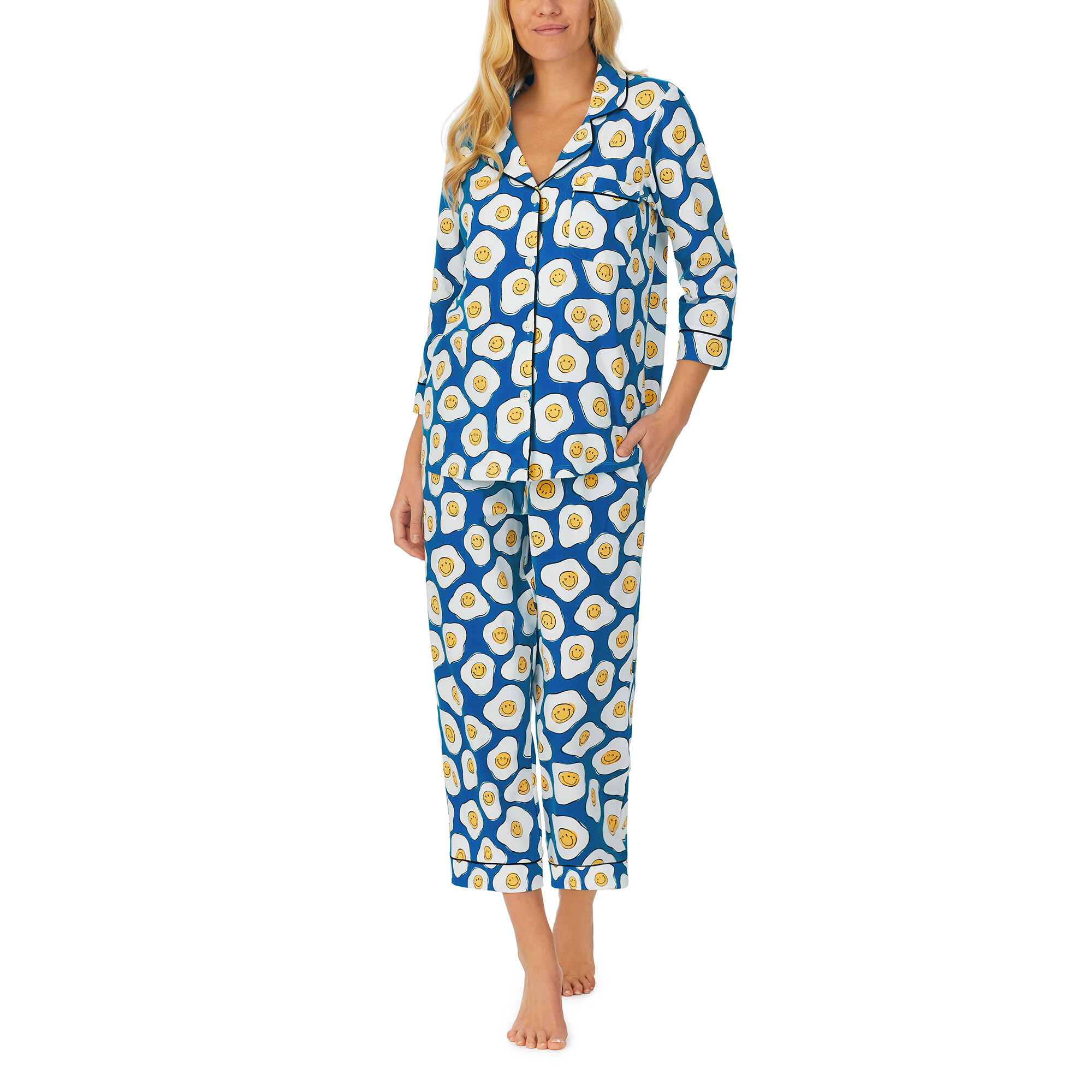 Imbracaminte Femei BedHead Pajamas Zappos Print Lab Sunny Side Up 34 Sleeve Cropped PJ Set Sunny Side Up