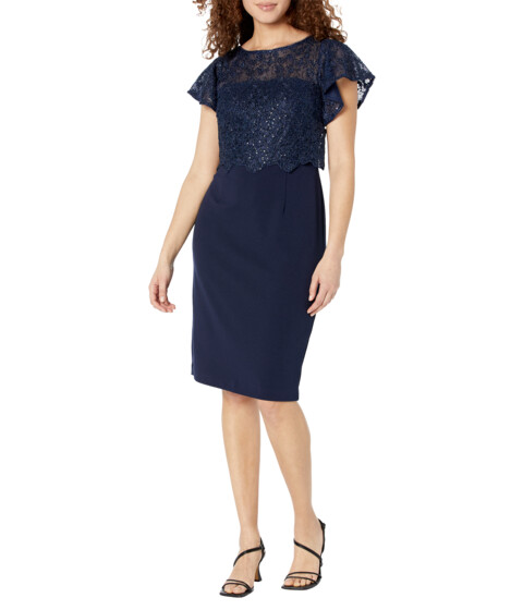 Imbracaminte Femei Adrianna Papell Sequin Guipure Lace Popover Top Sheath Dress Navy