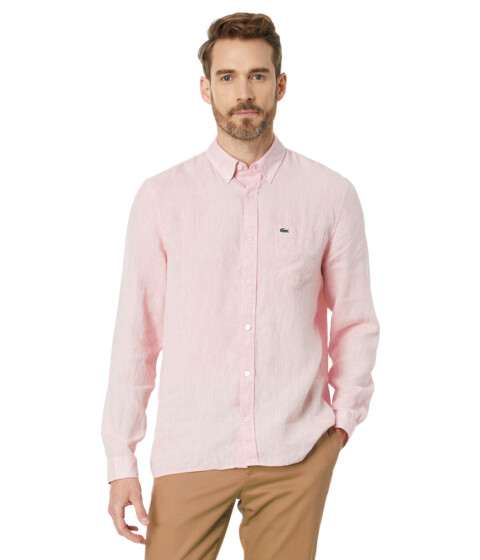 Imbracaminte Barbati Lacoste Long Sleeve Regular Fit Linen Button-Down with Front Pocket Flamingo