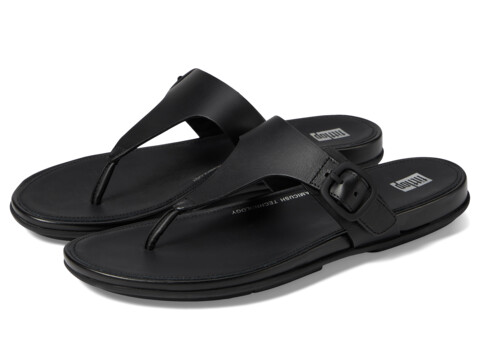 Incaltaminte Femei FitFlop Gracie Rubber-Buckle Leather Toe Post Sandals All Black