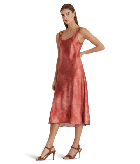 Imbracaminte Femei LAUREN Ralph Lauren Tie-Dye Print Ring-Trim Satin Dress Red Sunstone Multi