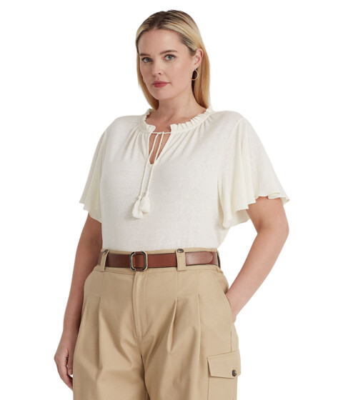 Imbracaminte Femei LAUREN Ralph Lauren Plus Size Jersey Tie Neck Top Mascarpone Cream