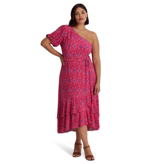 Imbracaminte Femei LAUREN Ralph Lauren Plus Size Geo-Print Jersey One-Shoulder Dress Fuchsia Multi