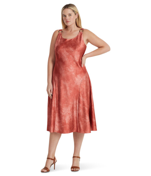 Imbracaminte Femei LAUREN Ralph Lauren Plus Size Tie-Dye Print Ring-Trim Satin Dress Red Sunstone Multi