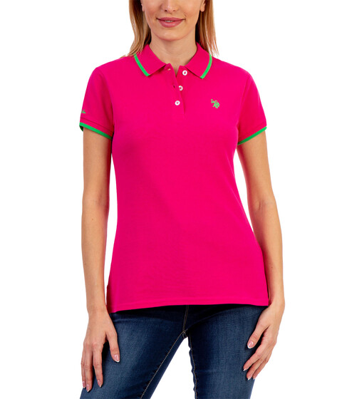 Imbracaminte Femei US POLO ASSN Tipped Polo Shirt Caribbean Pink