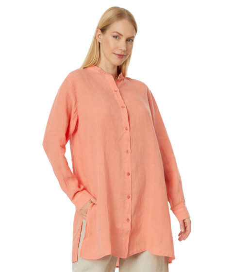 Imbracaminte Femei Eileen Fisher Mandarin Collar Long Shirt Guava
