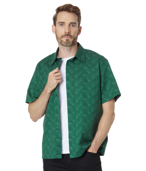 Imbracaminte Barbati Lacoste Short Sleeve Relaxed Fit Button-Down Shirt GreenAsh Tree