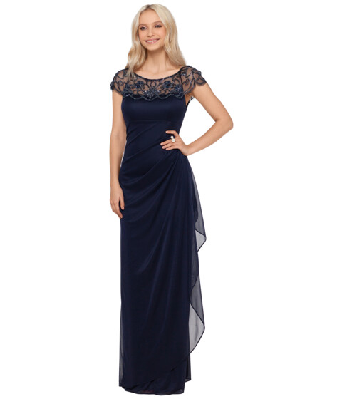 Imbracaminte Femei XSCAPE Long Sheer Matte Jersey Side Rouch Dress with Chunky Bead Navy