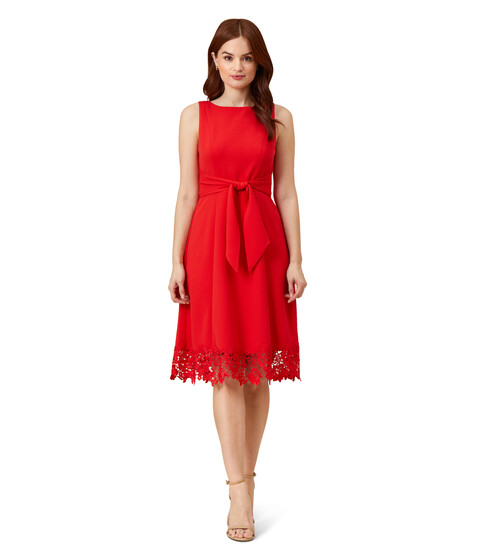 Imbracaminte Femei Adrianna Papell Sleeveless Stretch Knit Crepe Tie Front Dress with Lace Hem Cherry Bliss