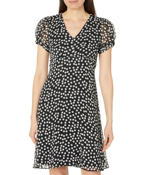 Imbracaminte Femei Calvin Klein Chiffon Print Dress with Puff Sleeves Black Cream