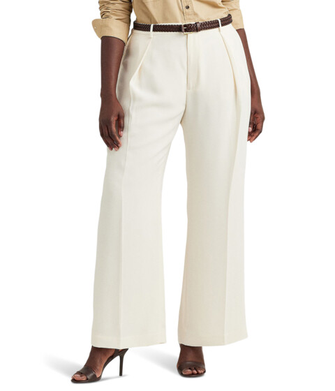 Imbracaminte Femei LAUREN Ralph Lauren Plus Size Double-Faced Georgette Wide-Leg Pants Mascarpone Cream