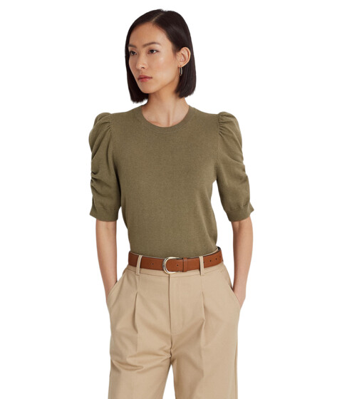 Imbracaminte Femei LAUREN Ralph Lauren Cotton-Blend Puff-Sleeve Sweater Olive Fern