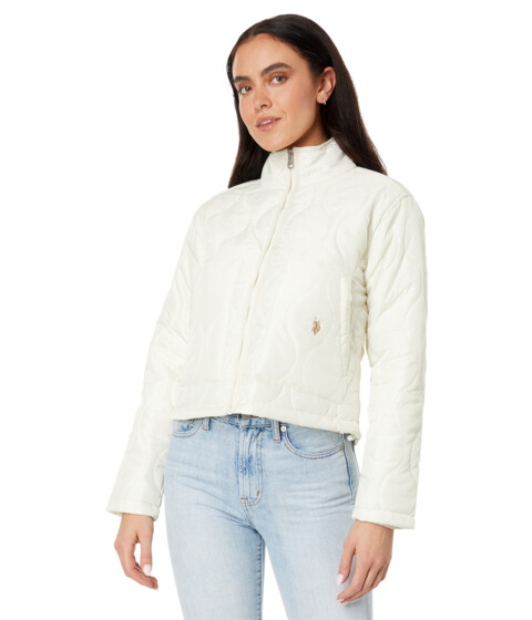 Incaltaminte Femei US Polo Assn Onion Quilted Boxy Crop Jacket with Cinched Hem Vanilla Prep