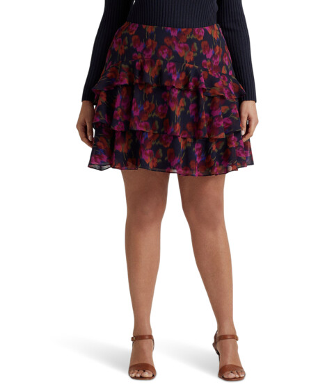 Imbracaminte Femei LAUREN Ralph Lauren Plus Size Floral Crinkle Georgette Tiered Skirt Blue Multi