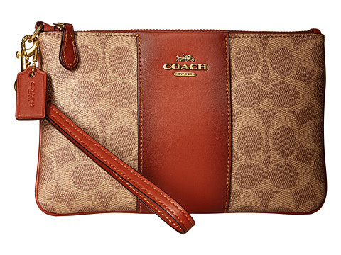 Genti Femei COACH Color Block Coated Canvas Signature Small Wristlet B4Tan Rust