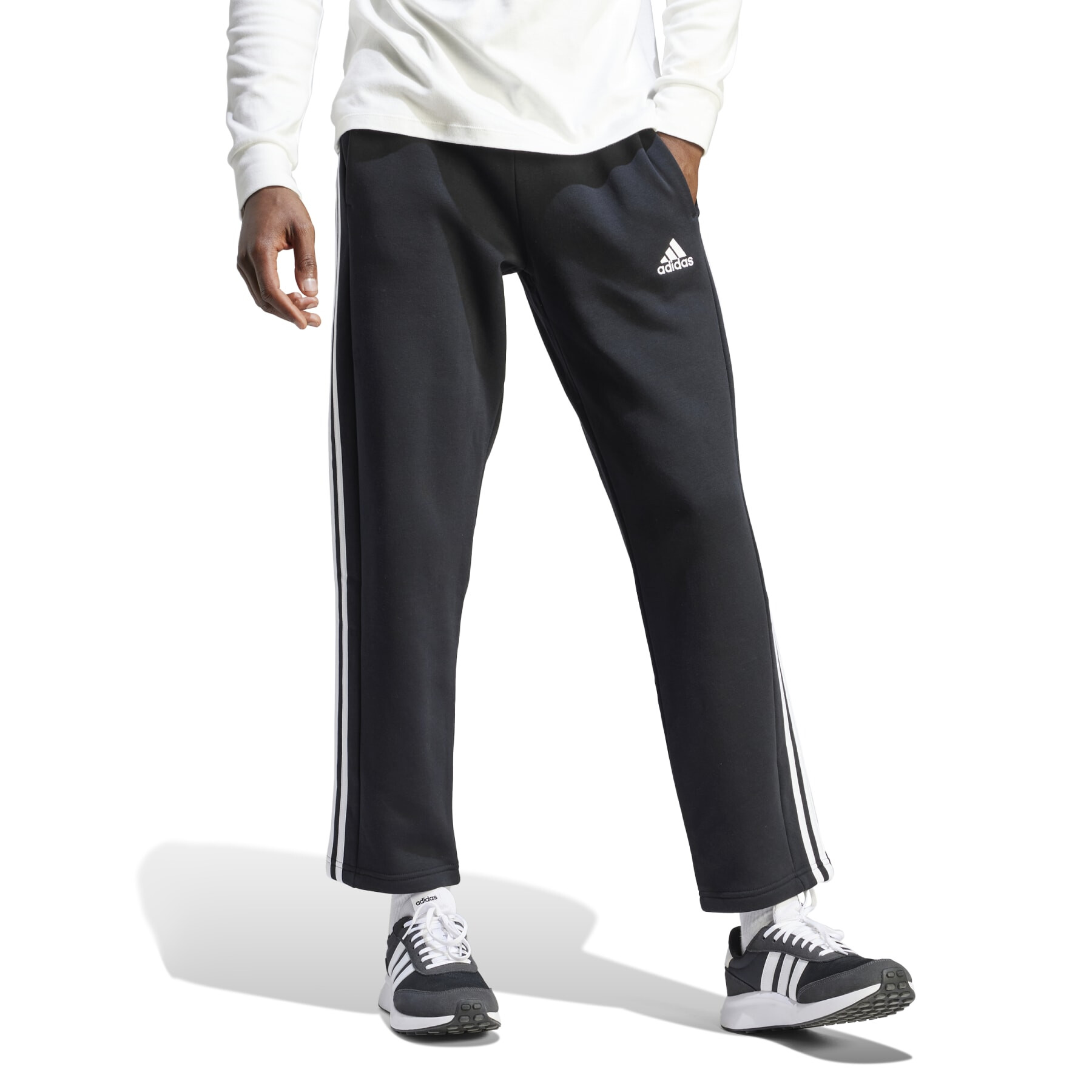 Imbracaminte Barbati adidas Essentials Fleece Open Hem 3-Stripes Pants Black