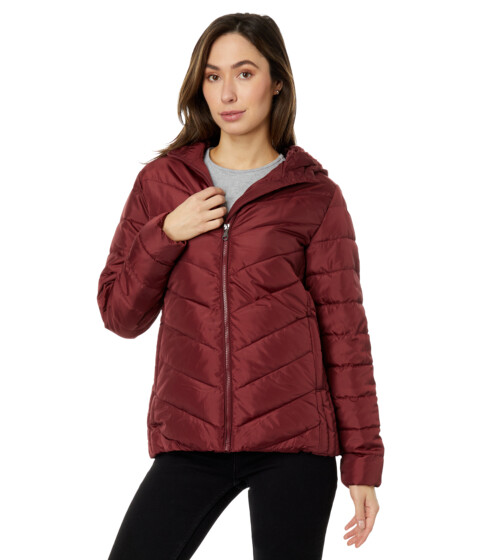 Incaltaminte Femei BCBG Girls Chevron Cozy Faux Fur Lining Quilted Hooded Puffer with Side Panel East Burgundy