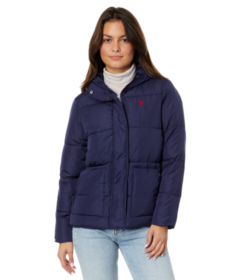 Incaltaminte Femei US Polo Assn Classic Hooded Puffer with Patch Pocket And Cozy Faux Fur Lining Evening Blue